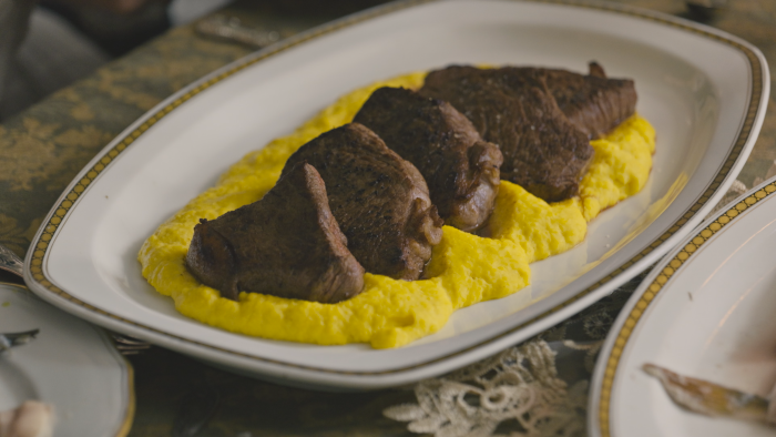 Obrázok receptu - Hovädzí rump steak na omáčke z tokajského vína s kukuričným pyré