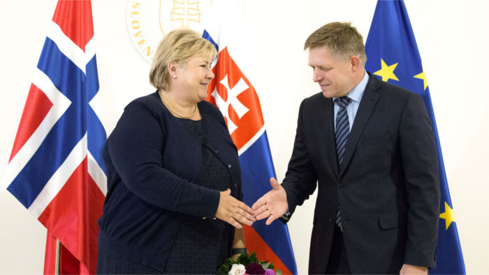 Primer ministro del Reino de Noruega visitará hoy Eslovaquia