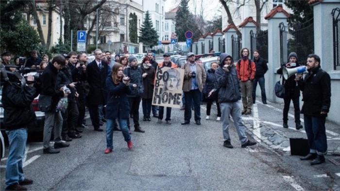 People protested in front of Russian Embassy in Bratislava