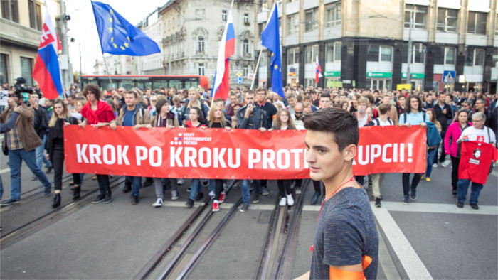 Bratislava fue escenario de la tercera marcha estudiantil contra la corrupción