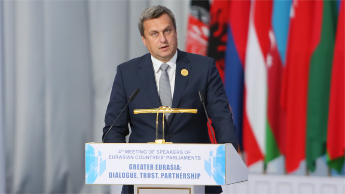 А.Данко выступил с докладом на 4 саммите глав парламентов в Казахстане