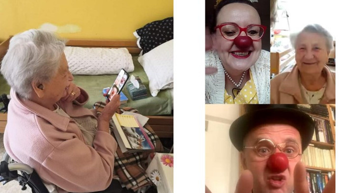 Klauni zabávajú seniorov aj cez web