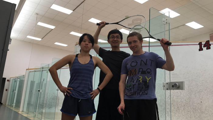 Z. Zhang, Ch. Wang a PJ po  squashi, Boston 2016 (autor PJ).png