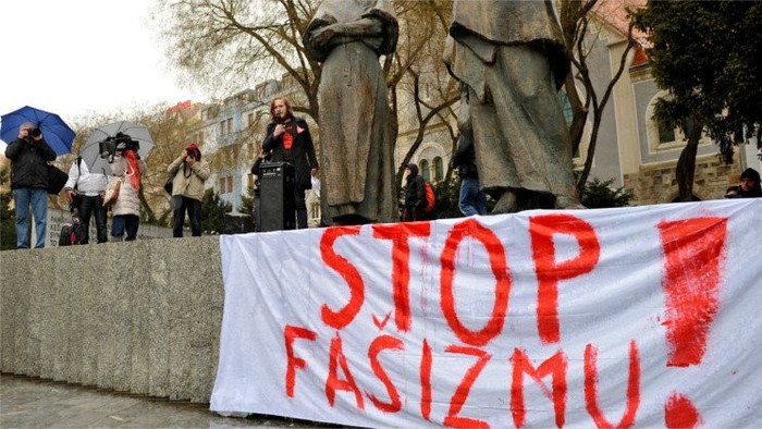 Protestors marched against Fascism through Bratislava