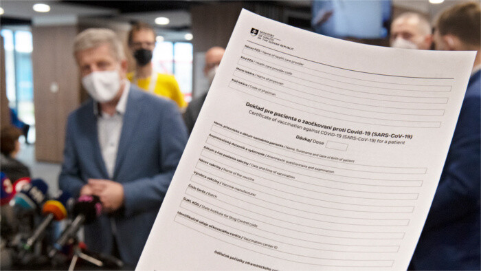 Los eslovacos pueden solicitar ya el certificado de vacunación