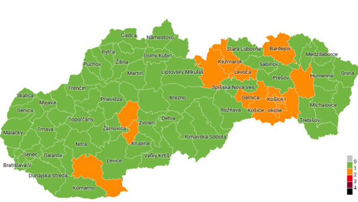 COVID-19 in Slovakia: 14 orange districts as of Monday