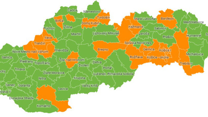 COVID-19 in Slovakia: 23 orange districts as of Monday