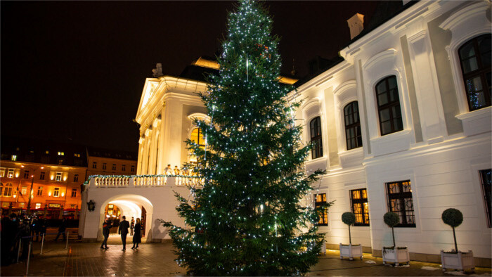 President lights up the Christmas tree in front of the Presidential Palace