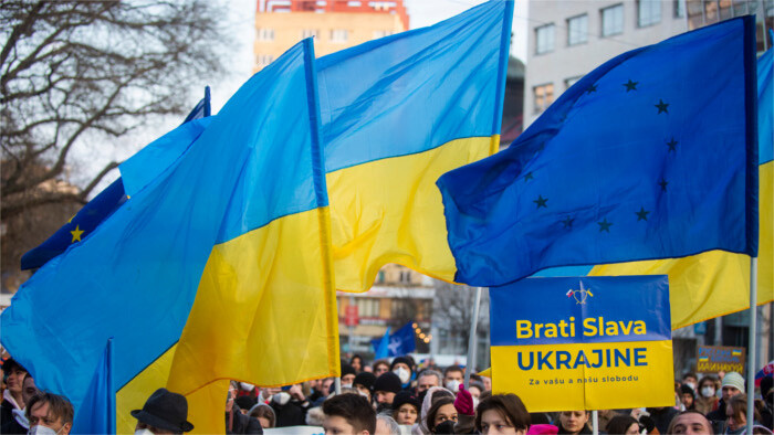 Manifestación en apoyo a Ucrania hoy en Bratislava