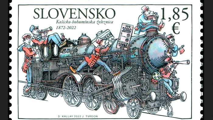 Poštová známka k 150. výročiu uvedenia Košicko-bohumínskej železnice 