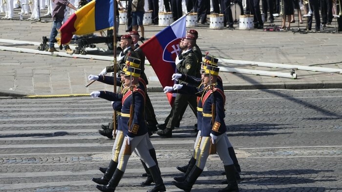 Slovak soldiers marching in Paris on Bastille Day 
