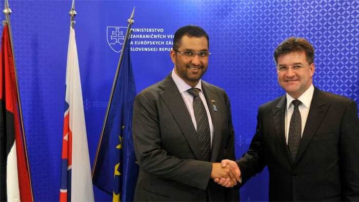 El jefe de la Diplomacia eslovaca Miroslav Lajčák recibió al ministro de Estado de los Emiratos Árabes Ahmed Al Jaber