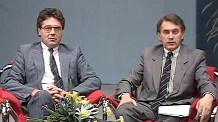 I. Teleky  s kolegom I. Niňajom v TV štúdiu