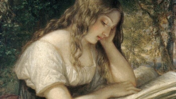 Verše: Žena číta báseň 