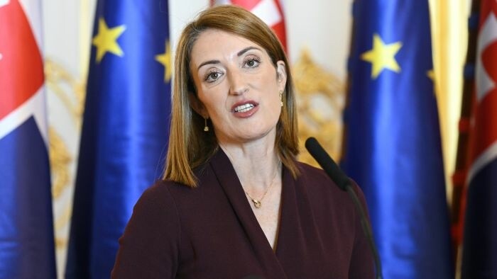 Presidenta del Parlamento Europeo Roberta Metsola llega a Eslovaquia