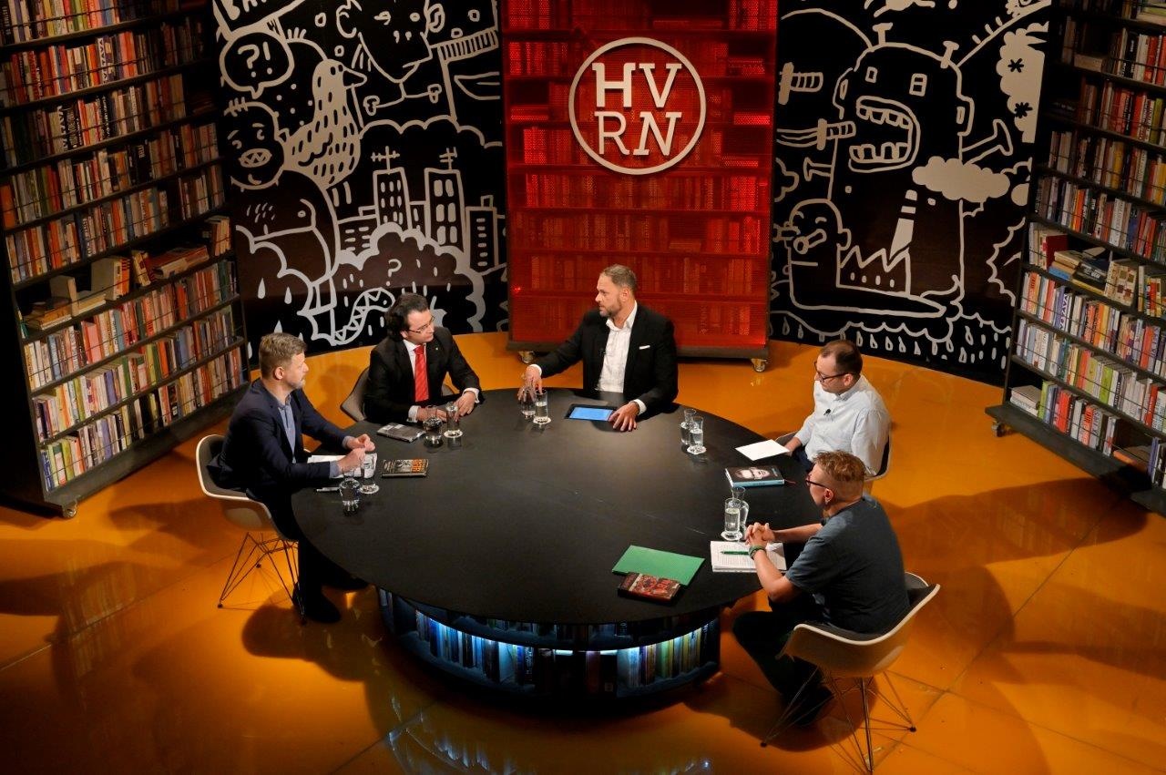Večera s Havranom, vysielanie 22.10.Vladimír Vaňo, Michal Polák, Roman Džambazovič a Michal Lehuta, Foto Milan Krupčík RTVS2.jpg