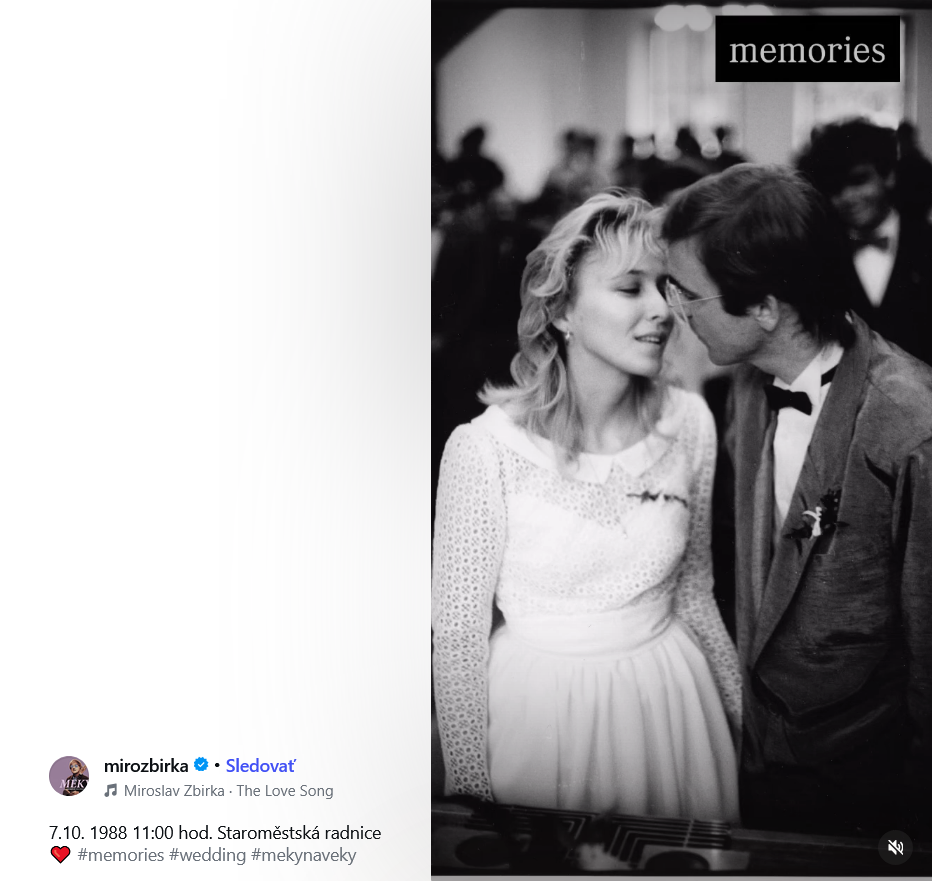 Katka a Miro Žbirka na svadobnej fotografii z roku 1988